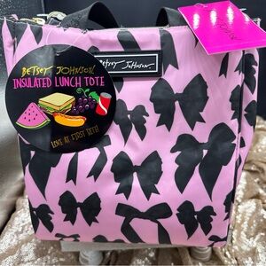 Betsey Johnson Pink and Black Bow Insulated Lunch Tote